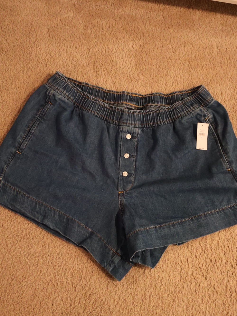 GAP Blue Denim Button-Front Elastic Waist Shorts